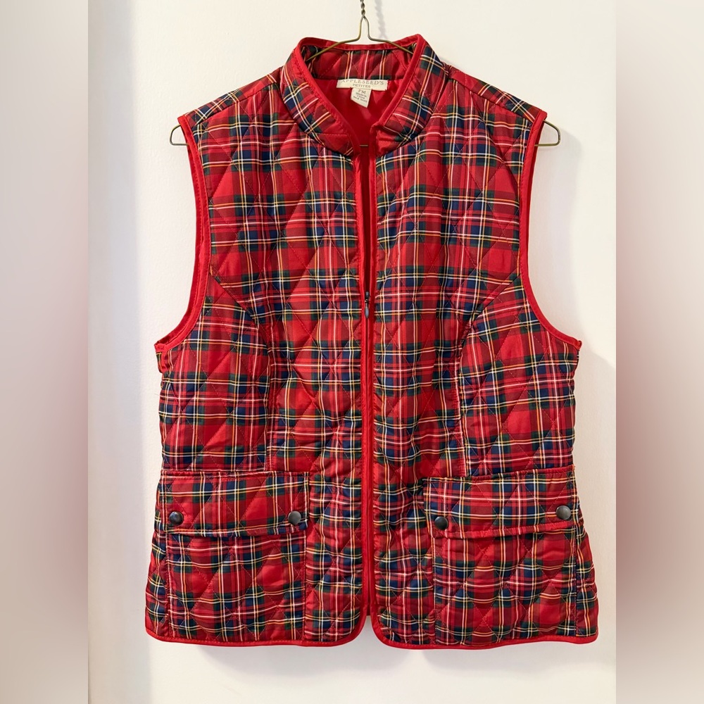 Appleseed's Multicolor Red Plaid Quilted Vest SZ PM